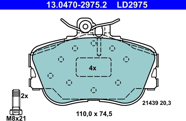 ATE 13.0470-2975.2 - Тормозные колодки, дисковые, комплект parts5.com