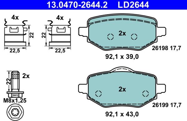 ATE 13.0470-2644.2 - Тормозные колодки, дисковые, комплект parts5.com