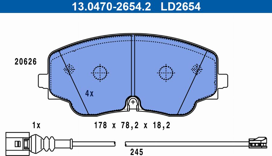 ATE 13.0470-2654.2 - Тормозные колодки, дисковые, комплект parts5.com