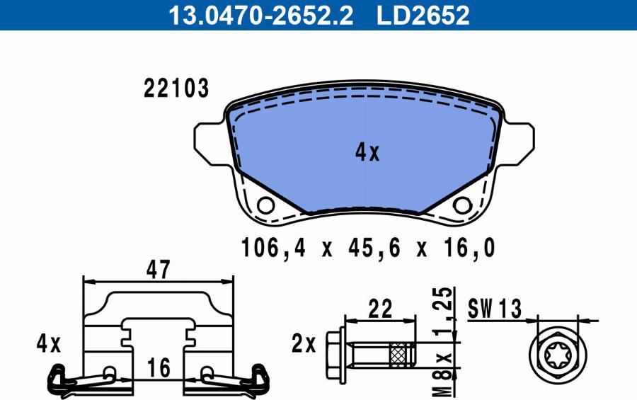 ATE 13.0470-2652.2 - Тормозные колодки, дисковые, комплект parts5.com