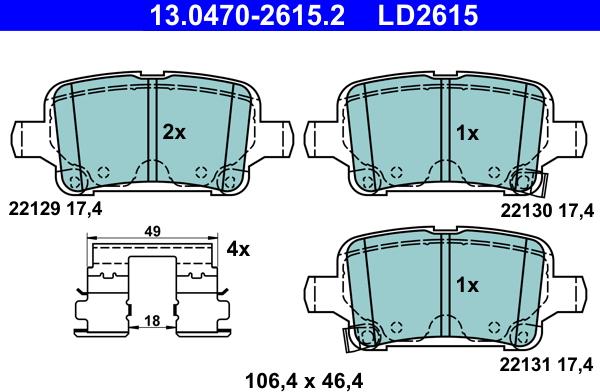 ATE 13.0470-2615.2 - Тормозные колодки, дисковые, комплект parts5.com