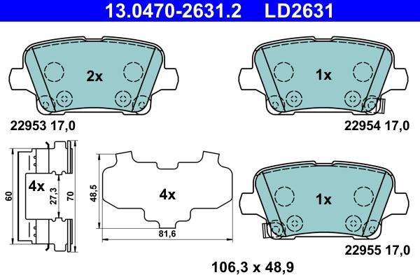 ATE 13.0470-2631.2 - Тормозные колодки, дисковые, комплект parts5.com