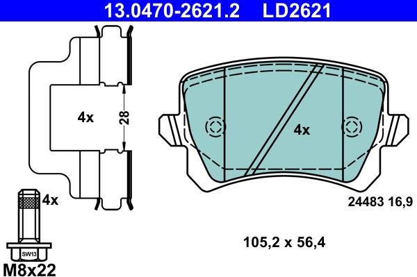 ATE 13.0470-2621.2 - Тормозные колодки, дисковые, комплект parts5.com