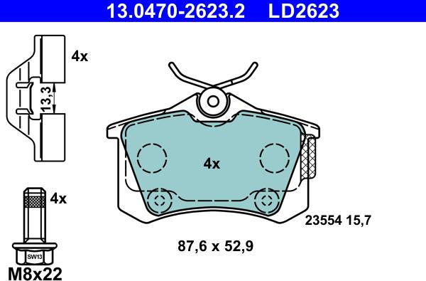 ATE 13.0470-2623.2 - Тормозные колодки, дисковые, комплект parts5.com