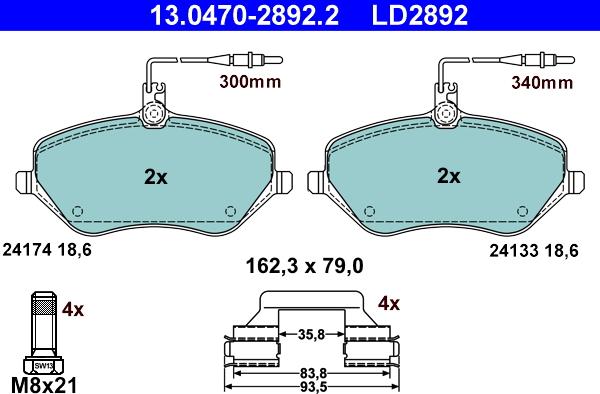 ATE 13.0470-2892.2 - Тормозные колодки, дисковые, комплект parts5.com