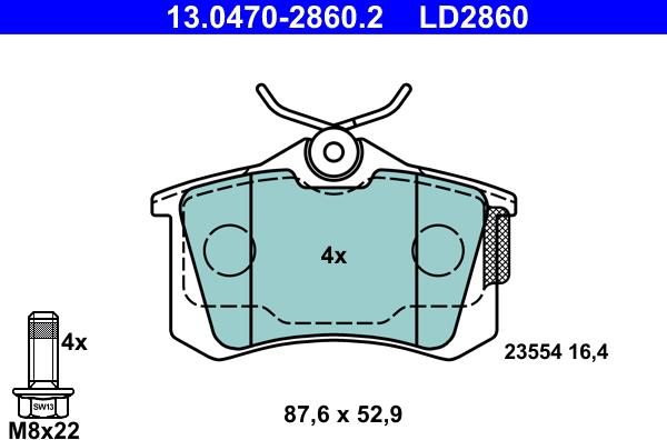 ATE 13.0470-2860.2 - Тормозные колодки, дисковые, комплект parts5.com