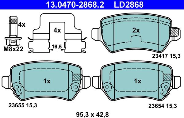 ATE 13.0470-2868.2 - Тормозные колодки, дисковые, комплект parts5.com