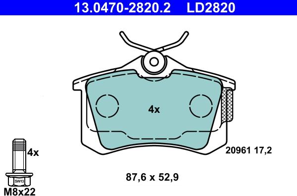 ATE 13.0470-2820.2 - Тормозные колодки, дисковые, комплект parts5.com