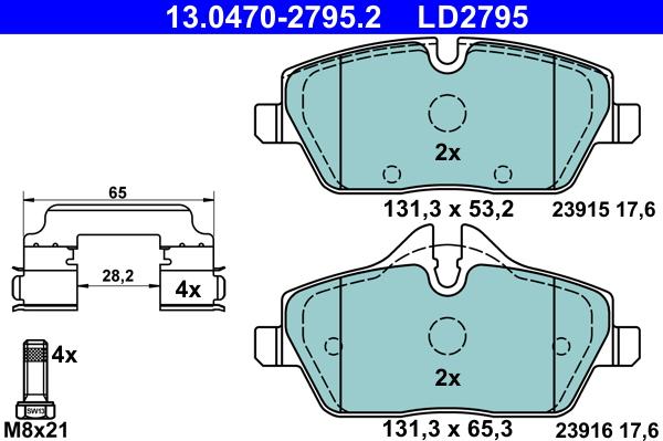 ATE 13.0470-2795.2 - Тормозные колодки, дисковые, комплект parts5.com