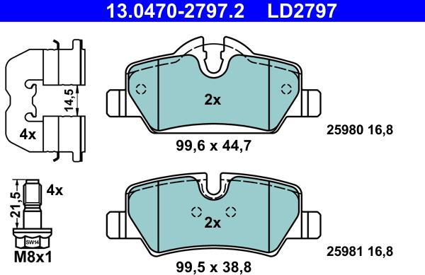 ATE 13.0470-2797.2 - Тормозные колодки, дисковые, комплект parts5.com