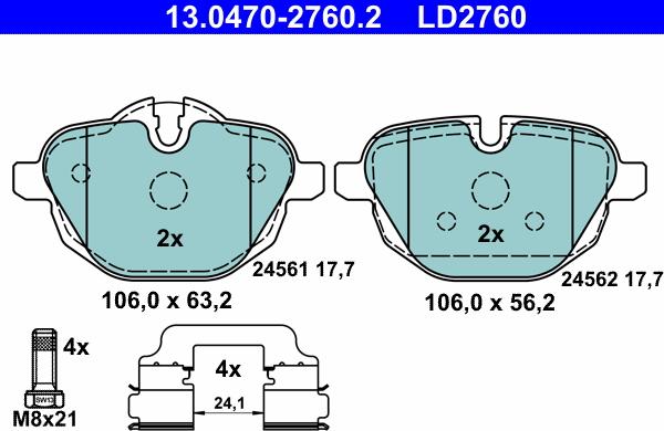 ATE 13.0470-2760.2 - Тормозные колодки, дисковые, комплект parts5.com