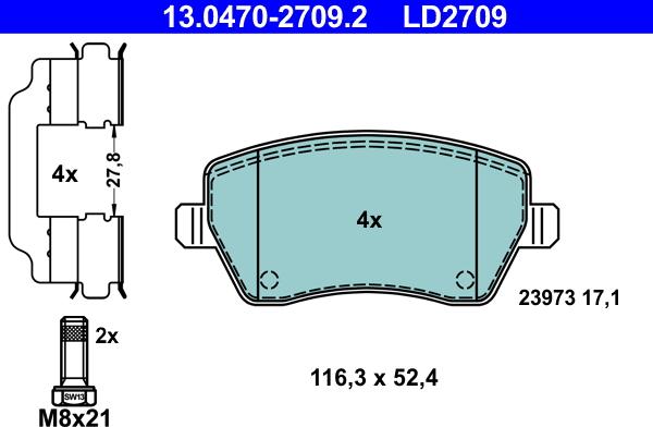 ATE 13.0470-2709.2 - Тормозные колодки, дисковые, комплект parts5.com