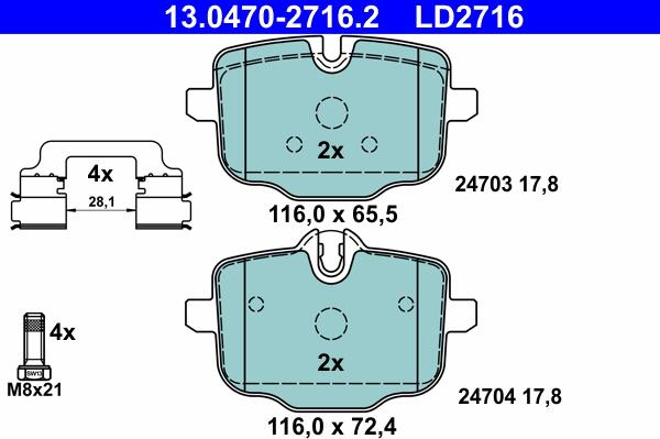 ATE 13.0470-2716.2 - Тормозные колодки, дисковые, комплект parts5.com