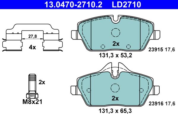 ATE 13.0470-2710.2 - Тормозные колодки, дисковые, комплект parts5.com