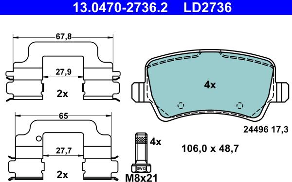 ATE 13.0470-2736.2 - Тормозные колодки, дисковые, комплект parts5.com