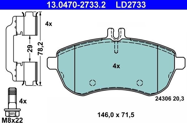 ATE 13.0470-2733.2 - Тормозные колодки, дисковые, комплект parts5.com