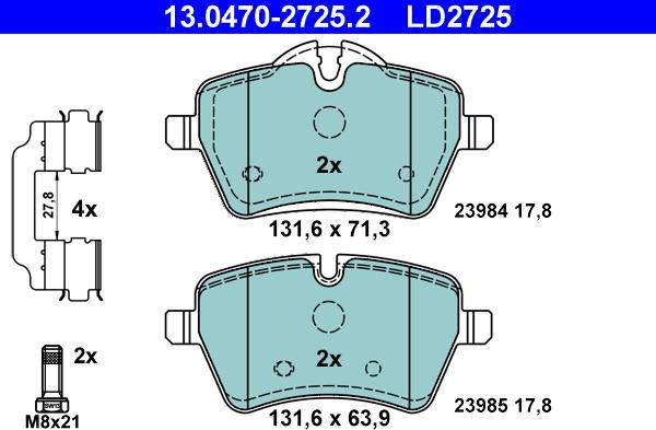 ATE 13.0470-2725.2 - Тормозные колодки, дисковые, комплект parts5.com