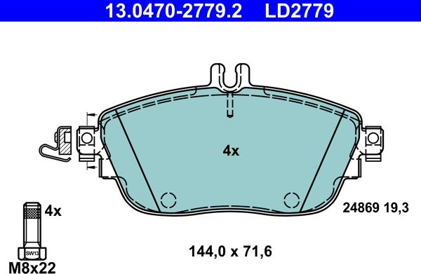 ATE 13.0470-2779.2 - Тормозные колодки, дисковые, комплект parts5.com