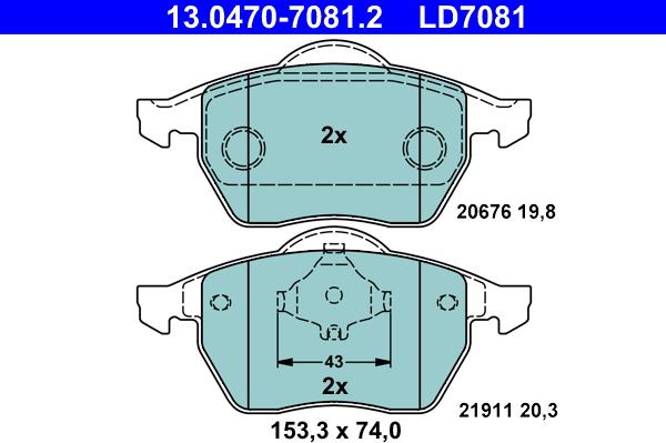 ATE 13.0470-7081.2 - Тормозные колодки, дисковые, комплект parts5.com