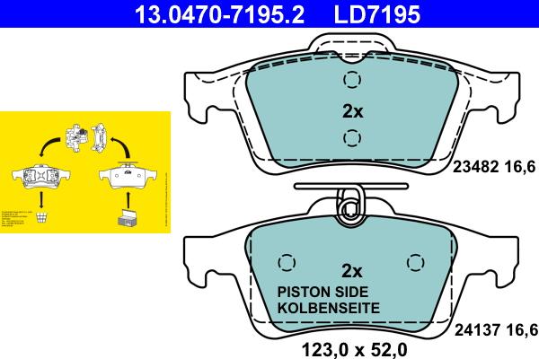 ATE 13.0470-7195.2 - Тормозные колодки, дисковые, комплект parts5.com