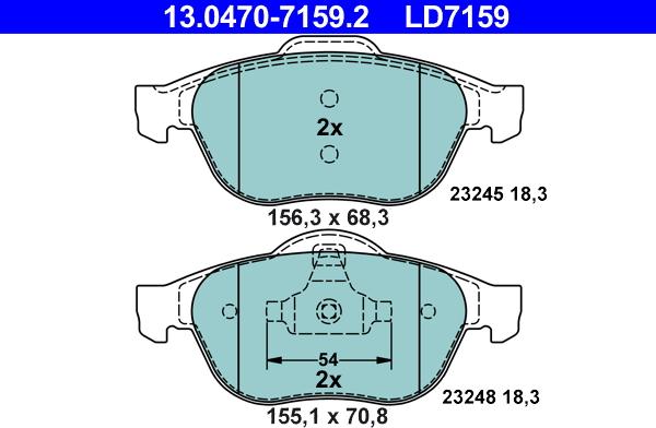 ATE 13.0470-7159.2 - Тормозные колодки, дисковые, комплект parts5.com