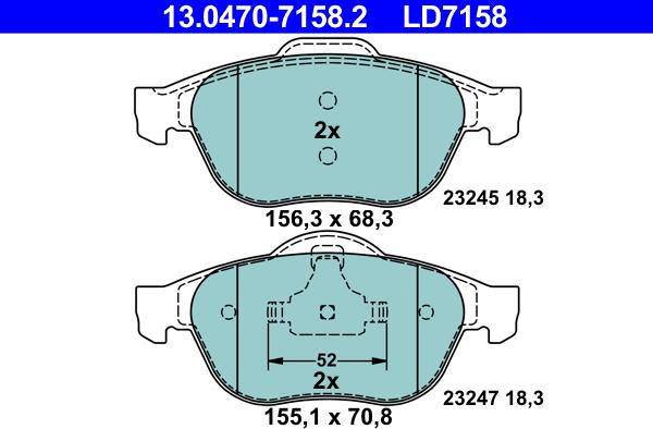 ATE 13.0470-7158.2 - Тормозные колодки, дисковые, комплект parts5.com