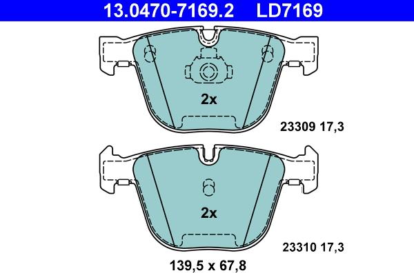 ATE 13.0470-7169.2 - Тормозные колодки, дисковые, комплект parts5.com