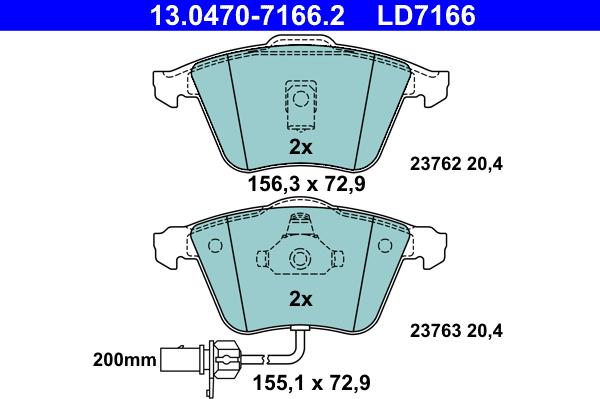 ATE 13.0470-7166.2 - Тормозные колодки, дисковые, комплект parts5.com