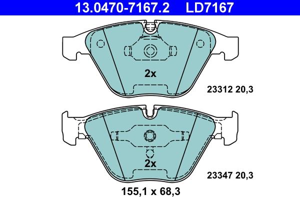 ATE 13.0470-7167.2 - Тормозные колодки, дисковые, комплект parts5.com