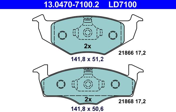 ATE 13.0470-7100.2 - Тормозные колодки, дисковые, комплект parts5.com