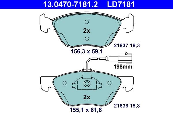 ATE 13.0470-7181.2 - Тормозные колодки, дисковые, комплект parts5.com