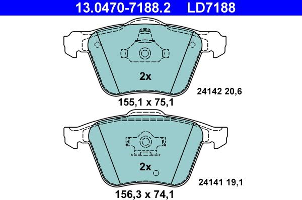 ATE 13.0470-7188.2 - Тормозные колодки, дисковые, комплект parts5.com