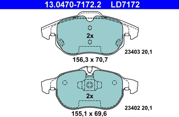 ATE 13.0470-7172.2 - Тормозные колодки, дисковые, комплект parts5.com