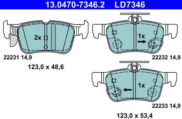 ATE 13.0470-7346.2 - Тормозные колодки, дисковые, комплект parts5.com