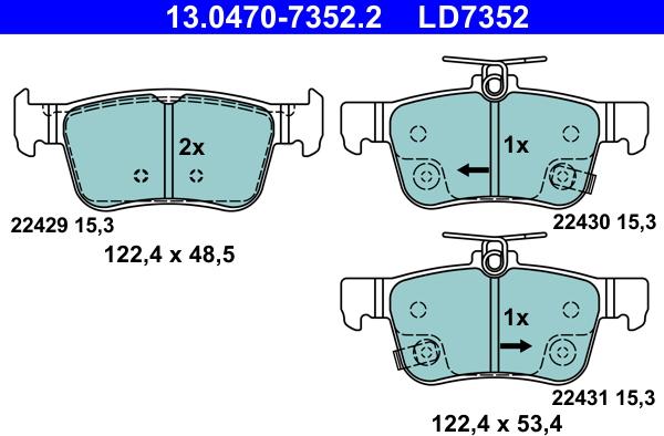 ATE 13.0470-7352.2 - Тормозные колодки, дисковые, комплект parts5.com