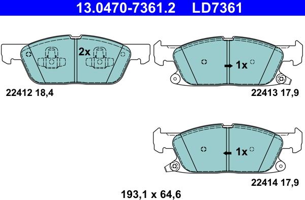 ATE 13.0470-7361.2 - Тормозные колодки, дисковые, комплект parts5.com