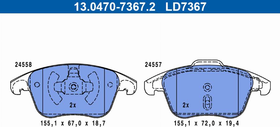 ATE 13.0470-7367.2 - Тормозные колодки, дисковые, комплект parts5.com