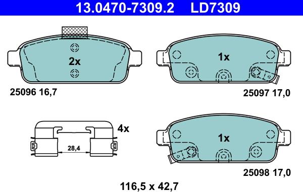 ATE 13.0470-7309.2 - Тормозные колодки, дисковые, комплект parts5.com