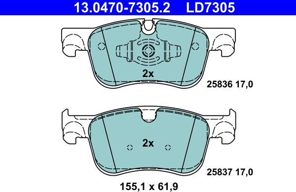 ATE 13.0470-7305.2 - Тормозные колодки, дисковые, комплект parts5.com