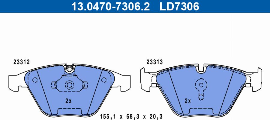 ATE 13.0470-7306.2 - Тормозные колодки, дисковые, комплект parts5.com