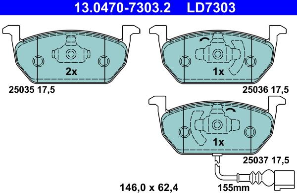 ATE 13.0470-7303.2 - Тормозные колодки, дисковые, комплект parts5.com