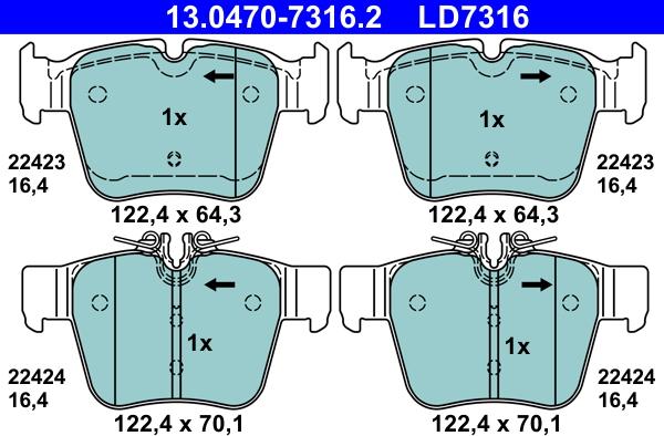 ATE 13.0470-7316.2 - Тормозные колодки, дисковые, комплект parts5.com