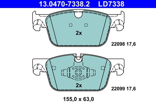 ATE 13.0470-7338.2 - Тормозные колодки, дисковые, комплект parts5.com