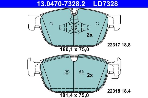 ATE 13.0470-7328.2 - Тормозные колодки, дисковые, комплект parts5.com