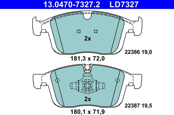 ATE 13.0470-7327.2 - Тормозные колодки, дисковые, комплект parts5.com