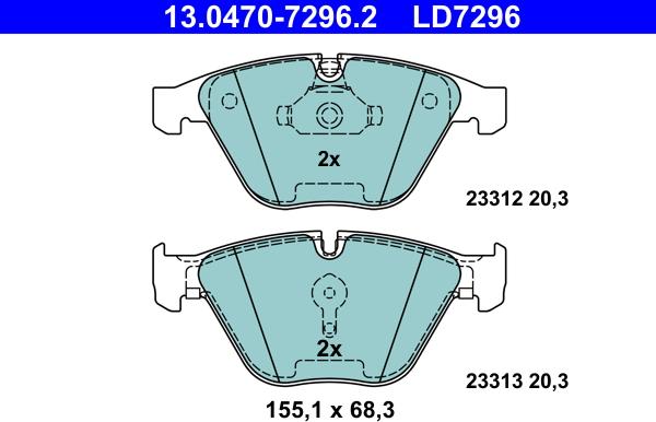 ATE 13.0470-7296.2 - Тормозные колодки, дисковые, комплект parts5.com