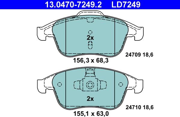 ATE 13.0470-7249.2 - Тормозные колодки, дисковые, комплект parts5.com