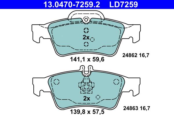 ATE 13.0470-7259.2 - Тормозные колодки, дисковые, комплект parts5.com