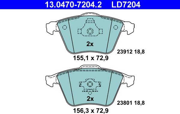 ATE 13.0470-7204.2 - Тормозные колодки, дисковые, комплект parts5.com