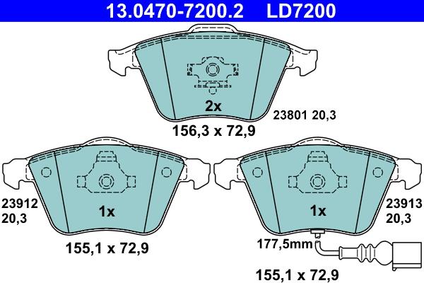 ATE 13.0470-7200.2 - Тормозные колодки, дисковые, комплект parts5.com